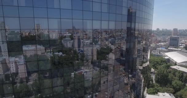 Aerial Janelas Vidro Arranha Céus Perdidas Distrito Edifícios Negócios Comércio — Vídeo de Stock