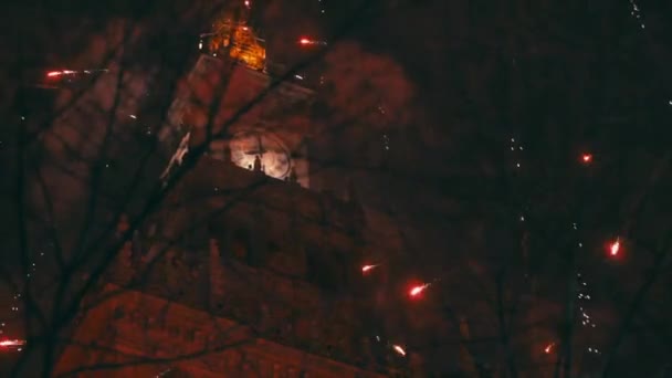 Ljus Mot Himlen Stor Orkester Jul Välgörenhet Warszawa Polen 2018 — Stockvideo