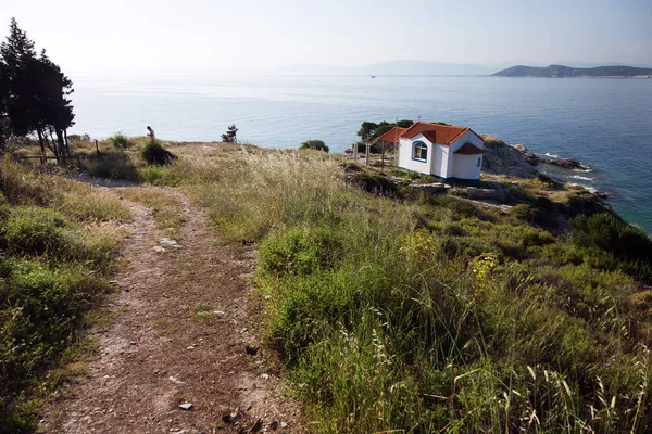 Vista Igreja Ortodoxa Ilha Thassos Grécia — Fotografia de Stock