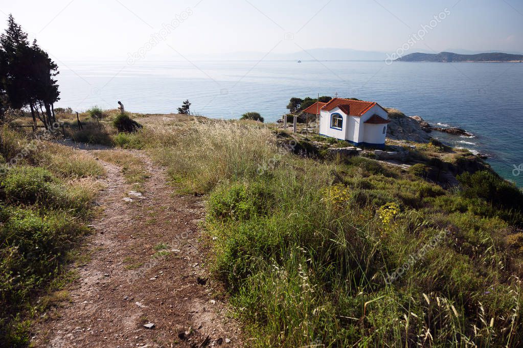View of Orthodox church on the Thassos island, Greece
