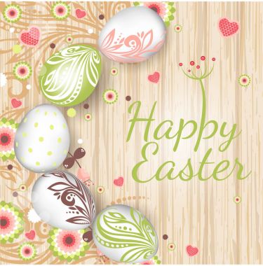 boyalı yumurta ve çiçek tebrik kartı şablonu. El yazısı yazıt Mutlu Paskalyalar, vektör çizim