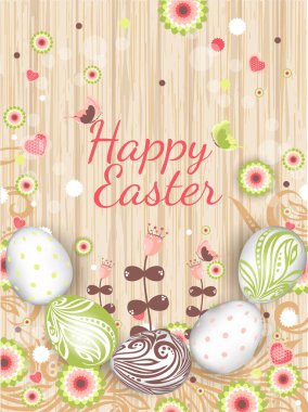 boyalı yumurta ve çiçek tebrik kartı şablonu. El yazısı yazıt Mutlu Paskalyalar, vektör çizim