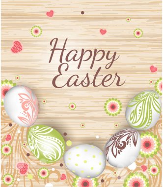 boyalı yumurta ve çiçek tebrik kartı şablonu. El yazısı yazıt Mutlu Paskalyalar, vektör çizim