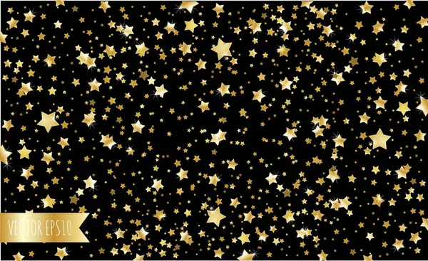 Goldene Sterne auf schwarzem Hintergrund — Stockvektor