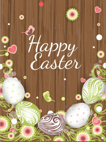 Boyalı Yumurta Çiçek Tebrik Kartı Şablonu Yazısı Yazıt Mutlu Paskalyalar — Stok Vektör