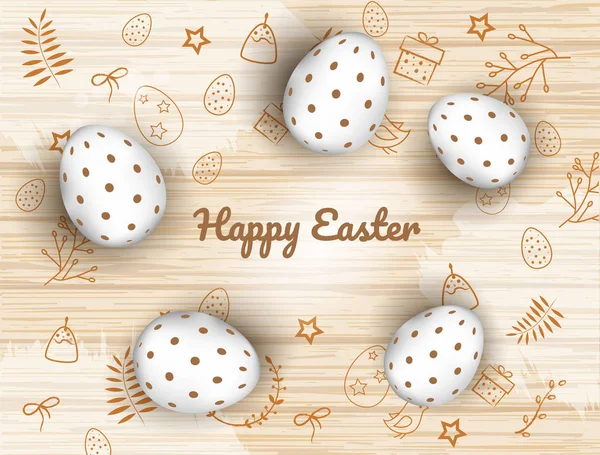 Wenskaartsjabloon Met Beschilderde Eieren Handgeschreven Inscriptie Happy Easter Vectorillustratie — Stockvector