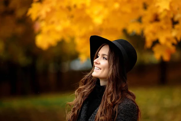 Portrét velmi krásné ženy v podzimním parku — Stock fotografie