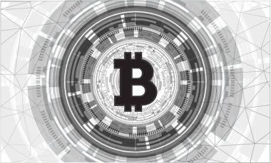 Dijital bitcoin şifreleme para birimi vektör arkaplanı.