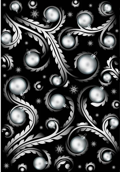 Jul bakgrund med glänsande silver bollar. Vektorillustration — Stock vektor