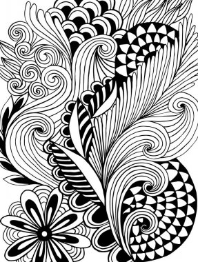 astract yapraklı doodle çizilmiş desen siyah beyaz.