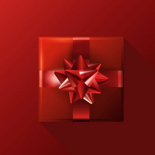 Piros ajándékdoboz vörös háttérben. Születésnapi sablon. — Stock Vector