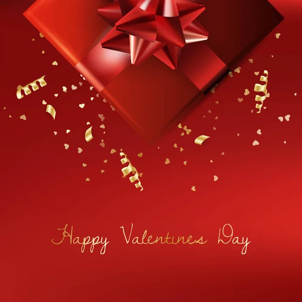 Caja Regalo Decorativa Con Arco Rojo Concepto Día San Valentín — Vector de stock