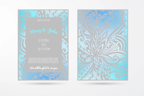 Casamento Fundo Azul Com Elementos Florais Artesanais Coleção Casamento Moderno — Vetor de Stock