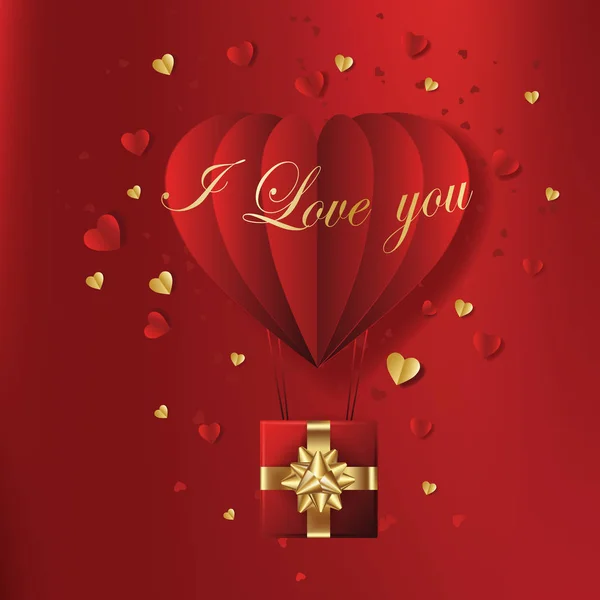 Cuori San Valentino Con Cartolina Regalo Rosso — Vettoriale Stock