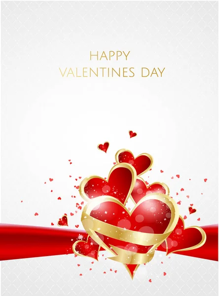 День Святого Валентина Фон Червоними Серцями Золотими Бантами — стоковий вектор