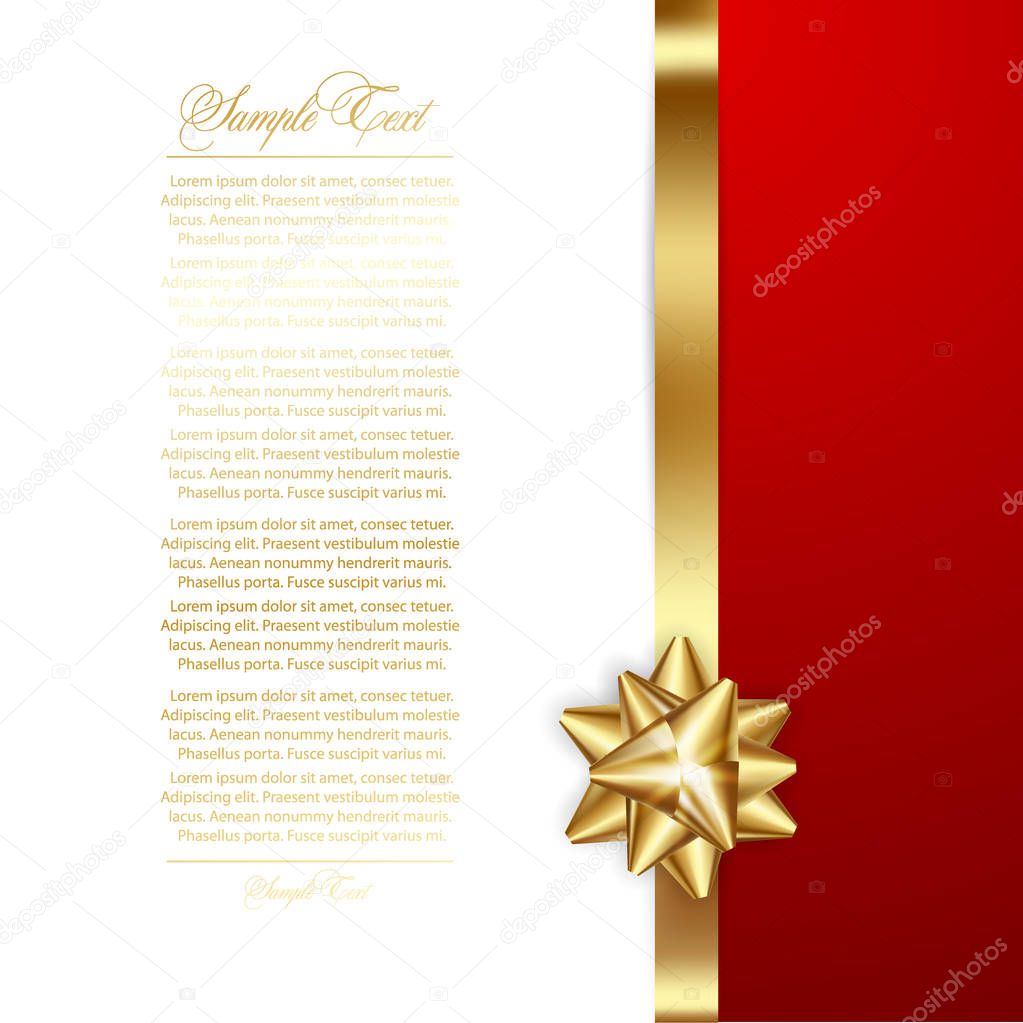 Gold bows with ribbon. Birthday template.