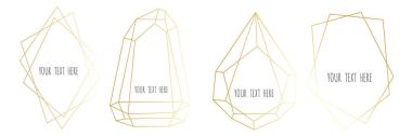 Set of gold Geometrical polyhedron, Frame border with copy space. Modern abstract vector backgrounds in art deco style. clipart