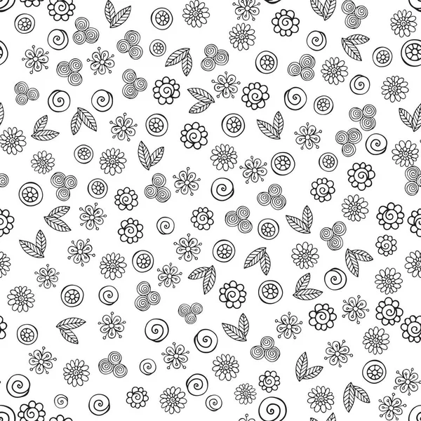 Monocromo Dibujado Mano Patrón Floral Sin Costura — Vector de stock