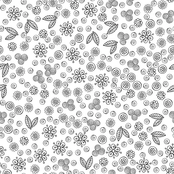 Monocromo Dibujado Mano Patrón Floral Sin Costura — Archivo Imágenes Vectoriales