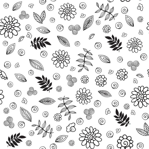 Monocromo Dibujado Mano Patrón Floral Sin Costura — Vector de stock