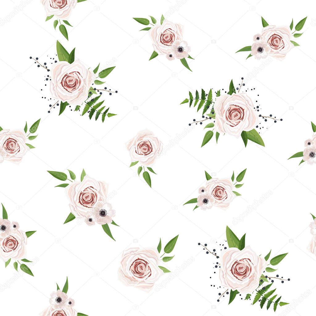 Seamless pattern Vector floral watercolor design. Rustic romantic background print