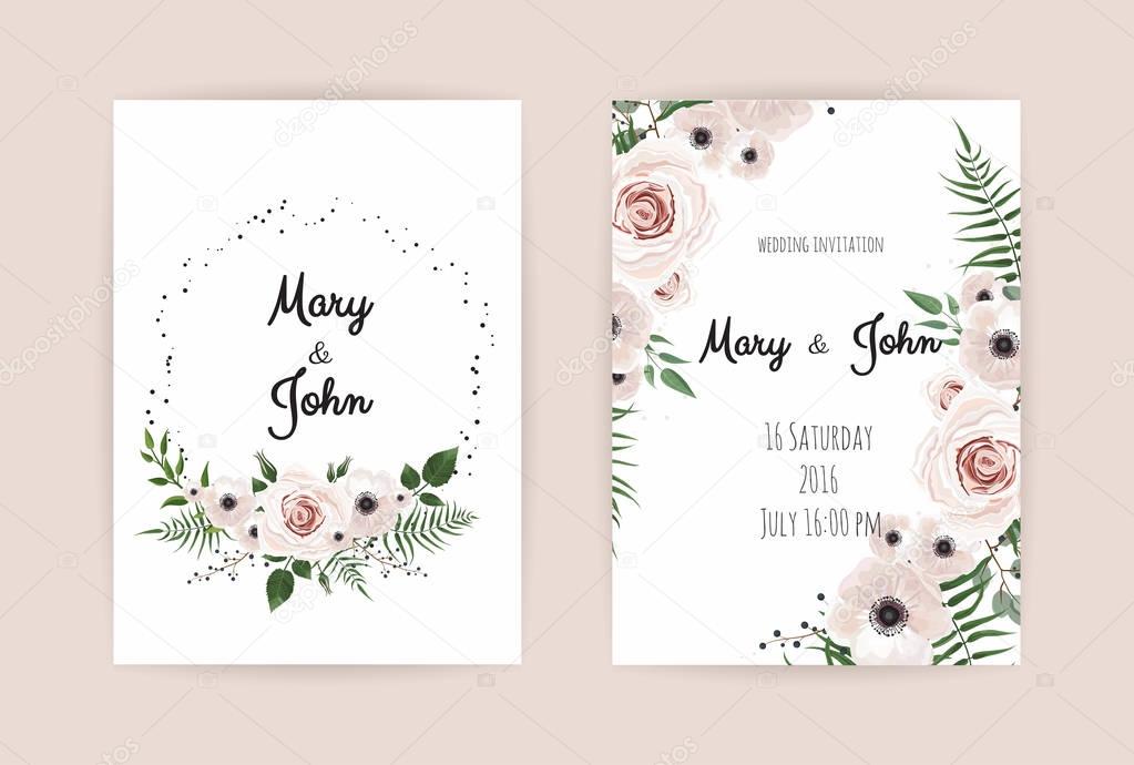 Vector invitation with handmade floral elements. Wedding invitation cards with floral elements.