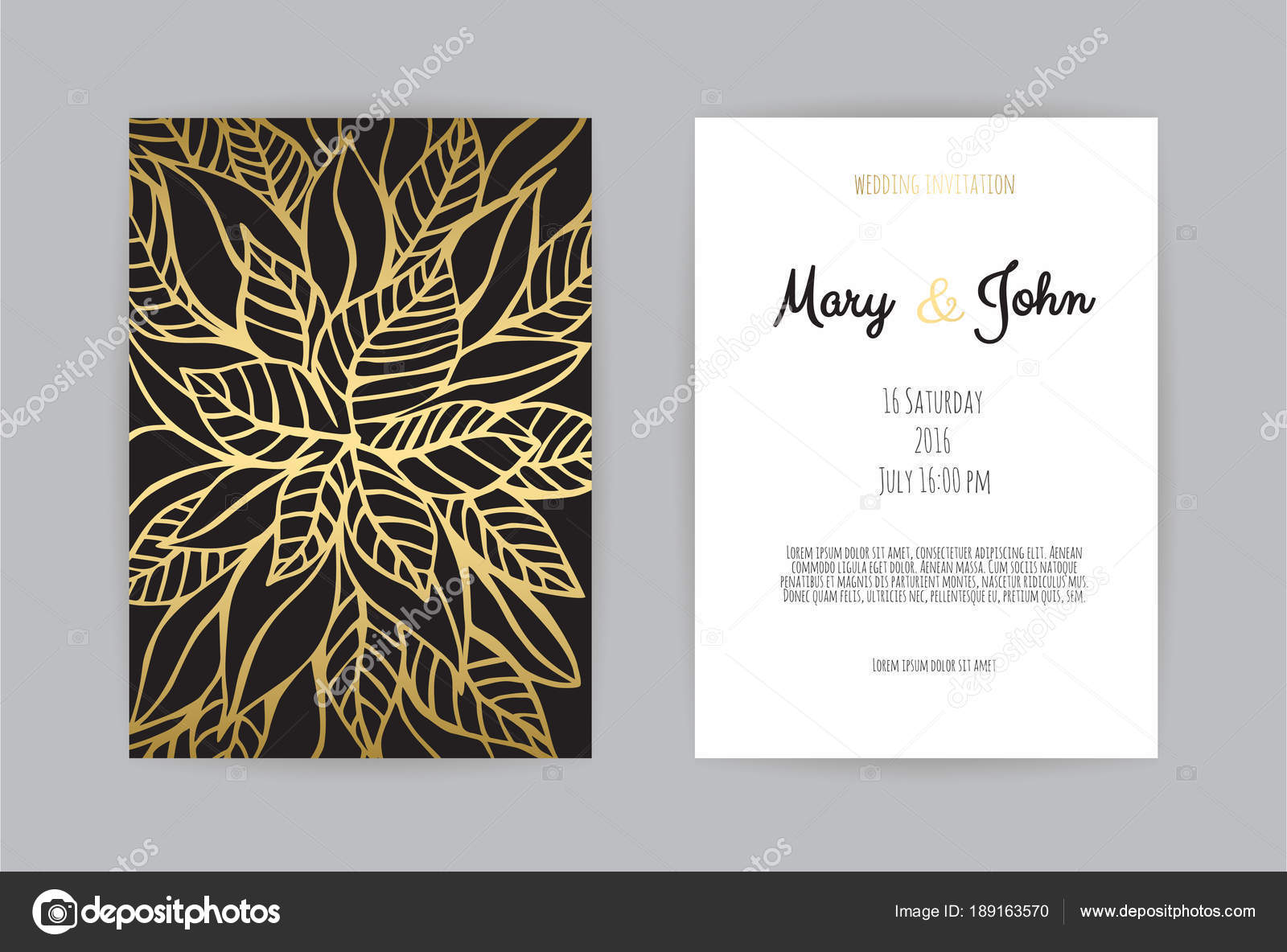 vintage wedding invitation templates cover design with gold leaves