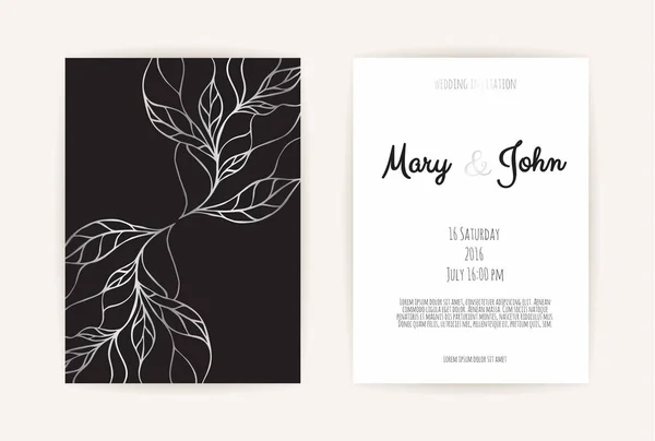 Vintage wedding invitation templates. Cover design with gold leaves ornaments. — Stock Vector