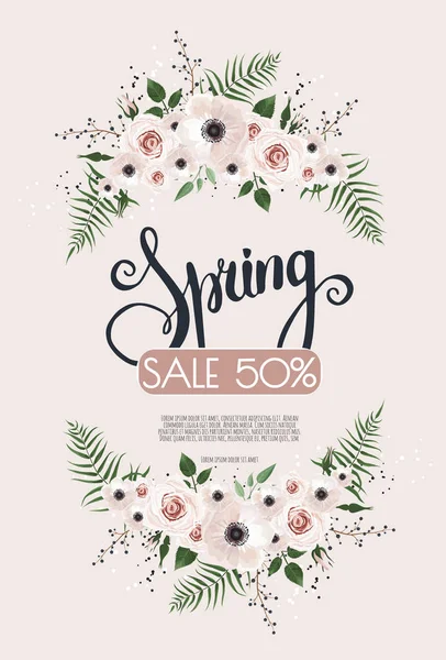 Spring sale background with beautiful flowers — Stock Vector