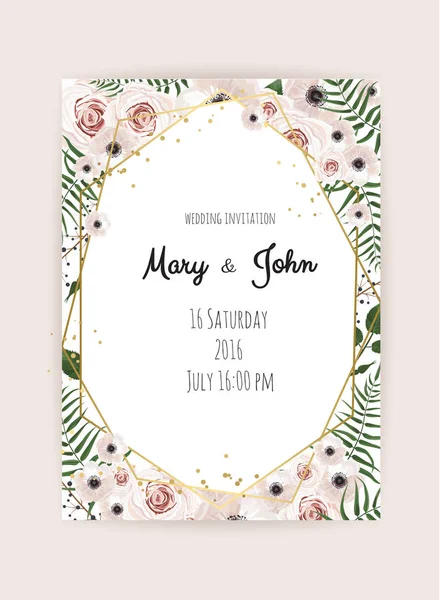 Vector invitation with handmade floral elements. Wedding invitation cards with floral elements — Stock Vector