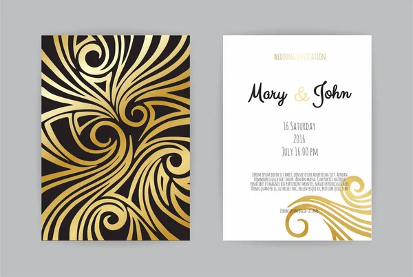 Vintage wedding invitation templates. Cover design with gold leaves ornaments. — Stock Vector