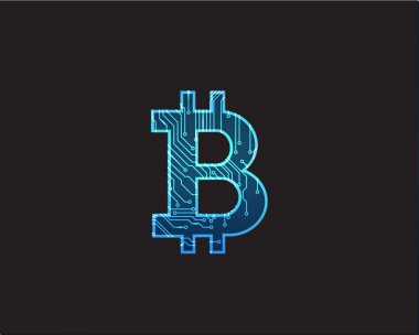 Dijital bitcoin kripto para birimi vektör arkaplanı. Bitcoin vektör resimleme arkaplanı