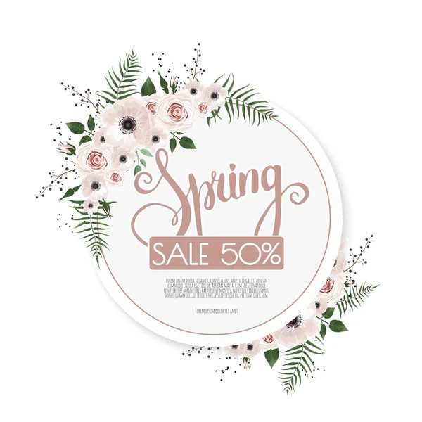 Spring Sale Background Beautiful Flowers Floral Vector Design Frame Vector — Stock Vector