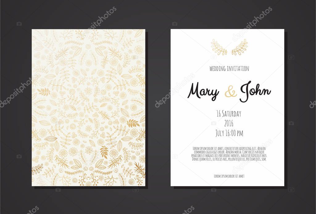 Vintage wedding invitation templates, vector illustration