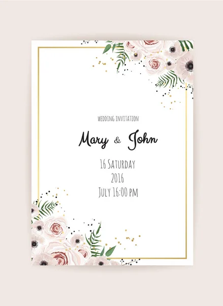 Wedding Invitation Cards Floral Elements Vector Invitation Handmade Floral Elements — Stock Vector