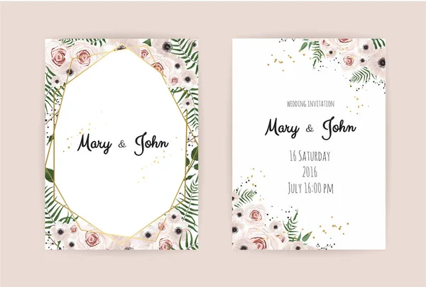 Wedding Invitation Cards Floral Elements Vector Invitation Handmade Floral Elements — Stock Vector