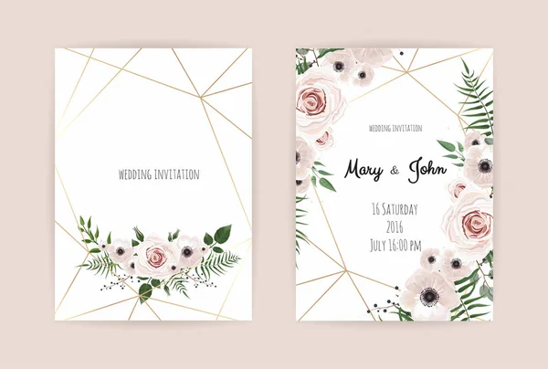 Invitation vectorielle avec des éléments floraux faits main. Cartes d'invitation de mariage avec des éléments floraux — Image vectorielle