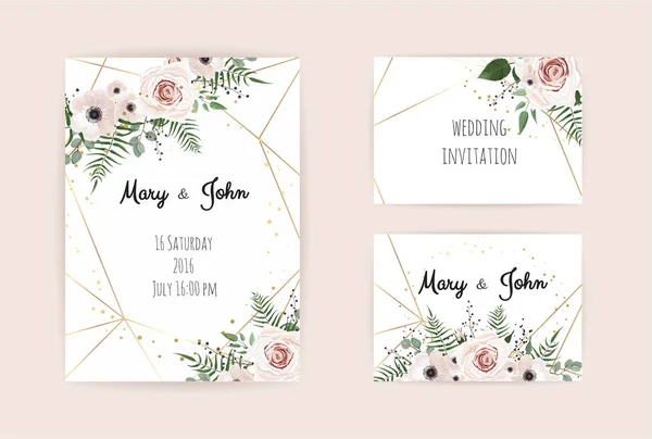 Invitation vectorielle avec des éléments floraux faits main. Cartes d'invitation de mariage avec des éléments floraux — Image vectorielle