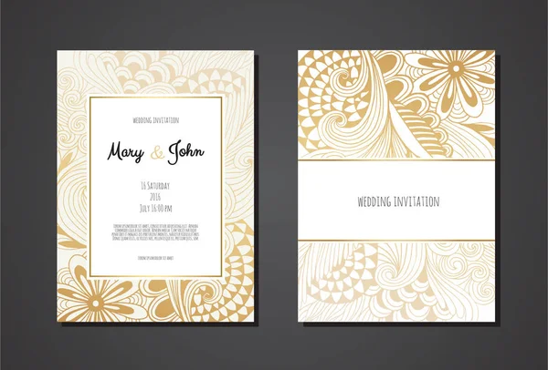 Vektor Illustration Design Von Vintage Hochzeitseinladungsvorlagen Cover Design Mit Blattgold — Stockvektor