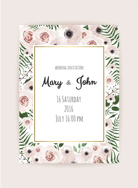 Vector Illustration Design Invitation Handmade Floral Elements Wedding Invitation Card — Stock Vector