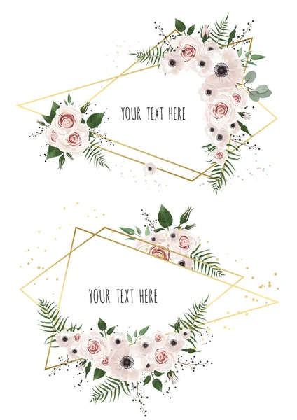 Twee Bloemen Frames Witte Achtergrond — Stockvector