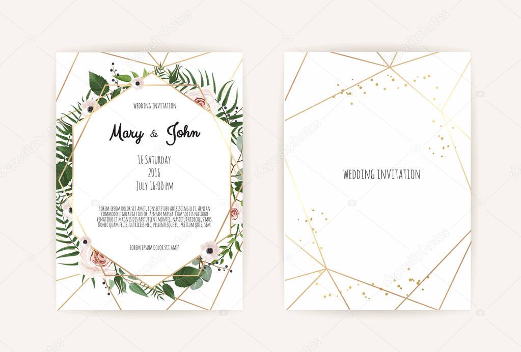 Vector invitation with handmade floral elements. Wedding invitation cards with floral elements. Vector template set