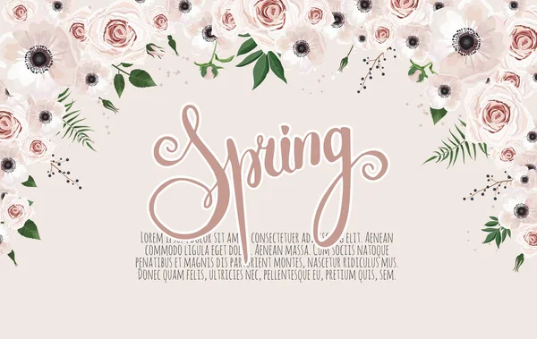 Fondo Venta Primavera Con Hermosas Flores Marco Diseño Vectorial Floral — Vector de stock