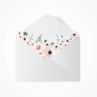 Çiçekler beyaz arka plan üzerinde zarf içinde.