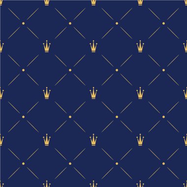 Mavi zemin üzerine altın kron desen