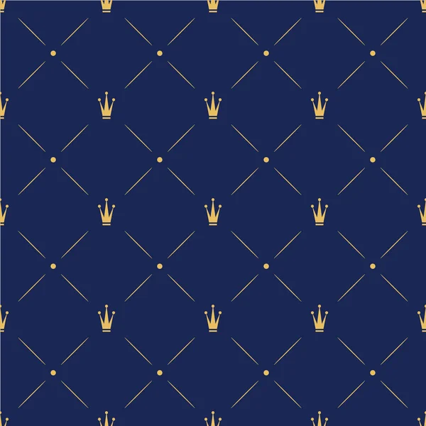Gouden Kronen Patroon Blauwe Achtergrond — Stockvector