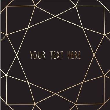 Siyah zemin üzerine altın çokgen çerçeve, geometrik, elmas şekiller