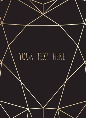 Siyah zemin üzerine altın çokgen çerçeve, geometrik, elmas şekiller