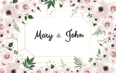 El yapımı çiçek öğeleri ile vektör davet. Düğün davetiye ile çiçek öğeleri