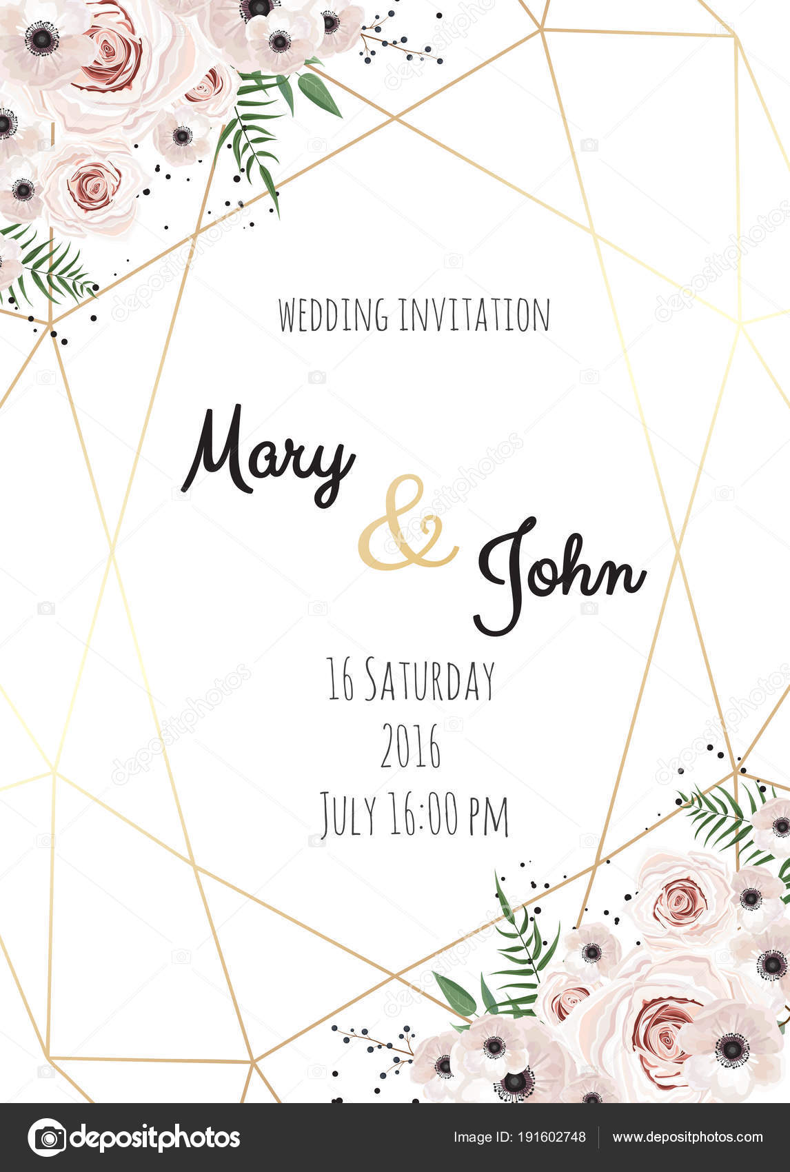 Çokgen Çerçeve Ile Yapımı Çiçek Öğeleri Ile Vektör Davet ...